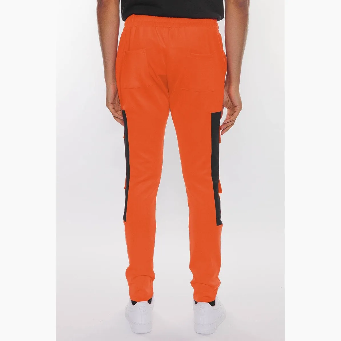 Orange & Black Cargo Block Track Pants