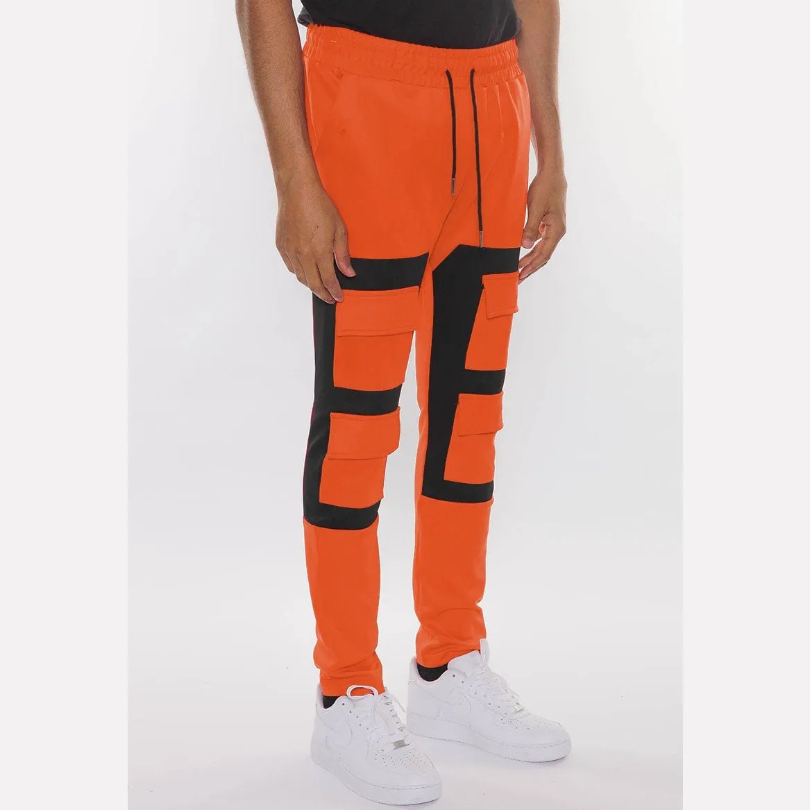 Orange & Black Cargo Block Track Pants