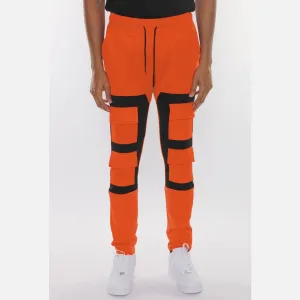 Orange & Black Cargo Block Track Pants