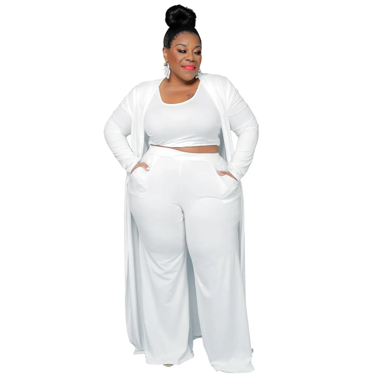 Plus Size Casual Three-Piece Pants Set