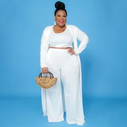 Plus Size Casual Three-Piece Pants Set