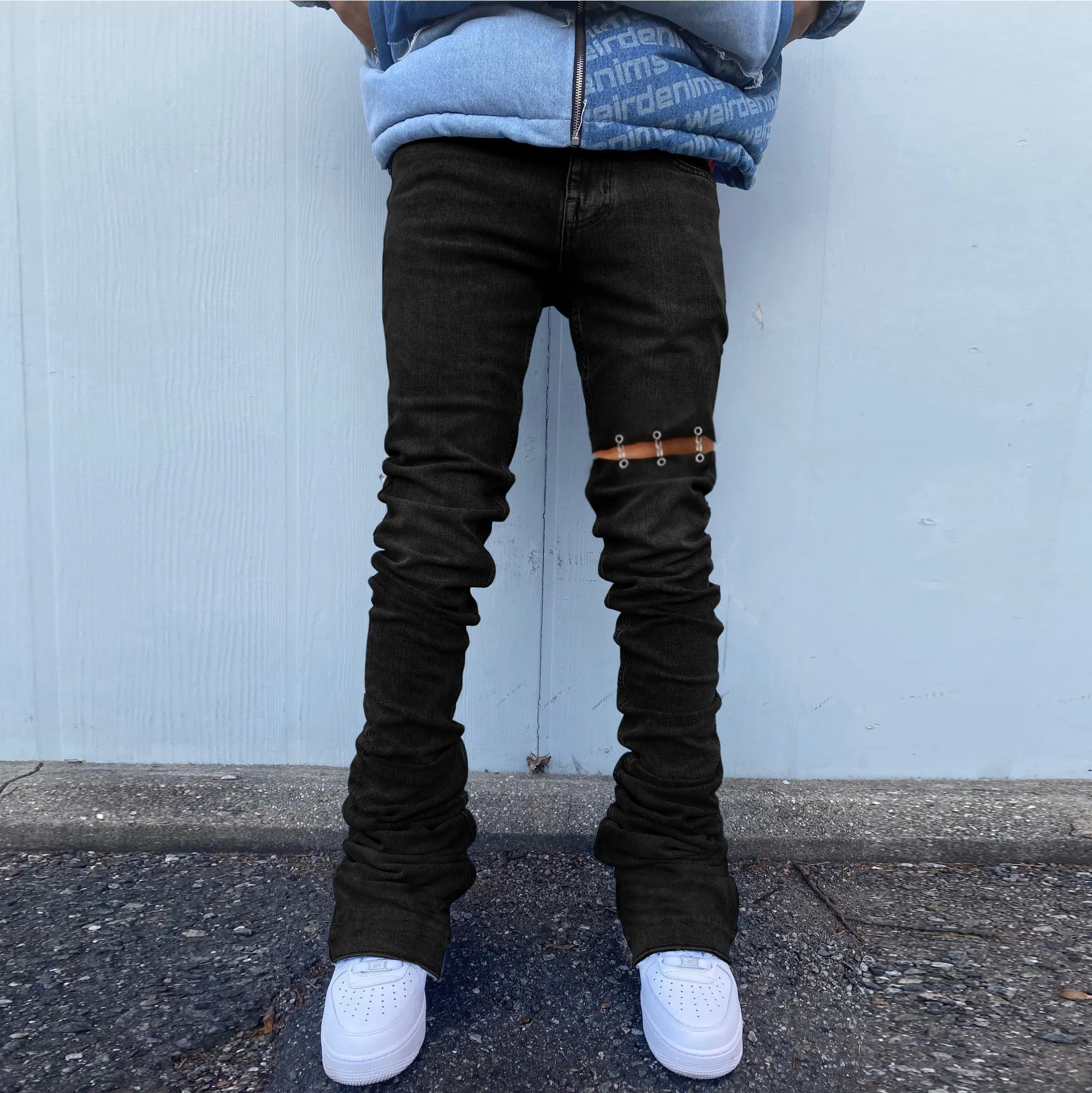 Ripped Tooling Jeans Fashion Straight Fried Street Wide Leg Pants