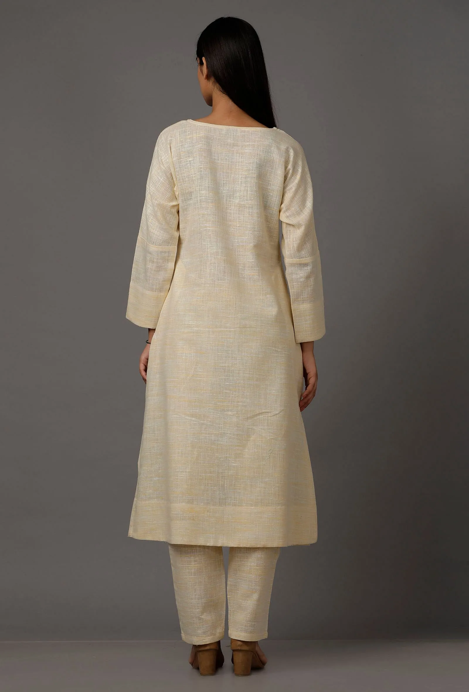 Set of 2: White Pure Woven Cotton Kurta and Pants