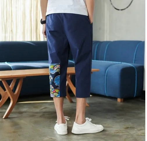 Sinicism Shop Mens Cotton Linen Harem Pants Male Casual Red Bottom Calf-Length Pants Man Summer Harajuku Baggy Loose Pants