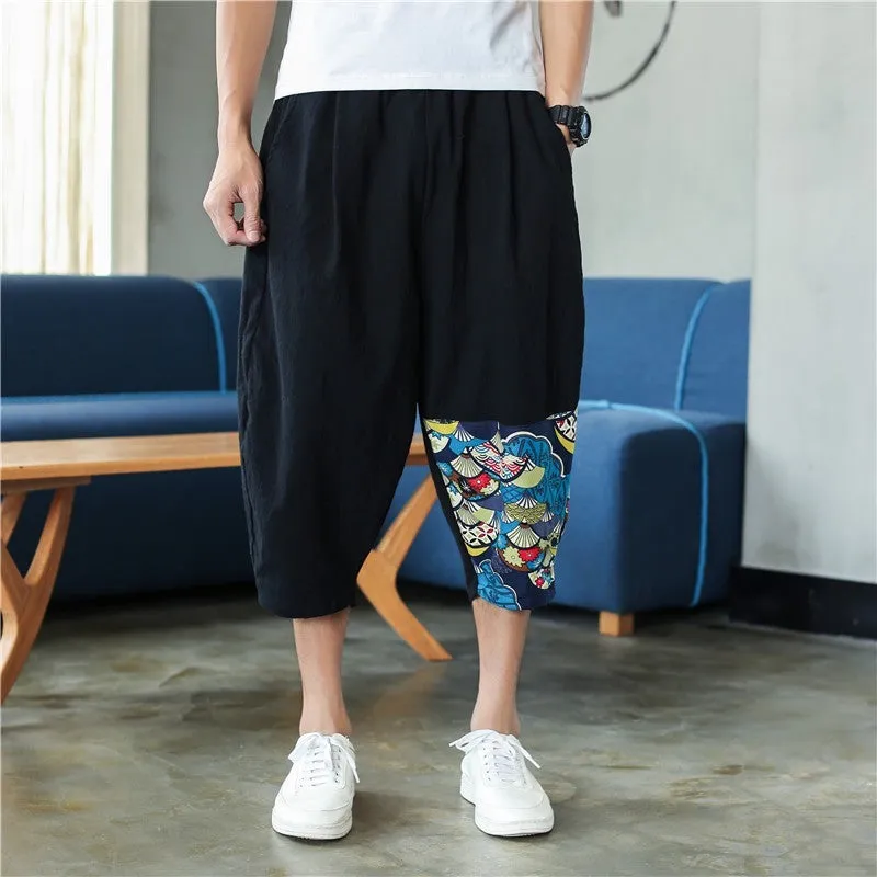 Sinicism Shop Mens Cotton Linen Harem Pants Male Casual Red Bottom Calf-Length Pants Man Summer Harajuku Baggy Loose Pants