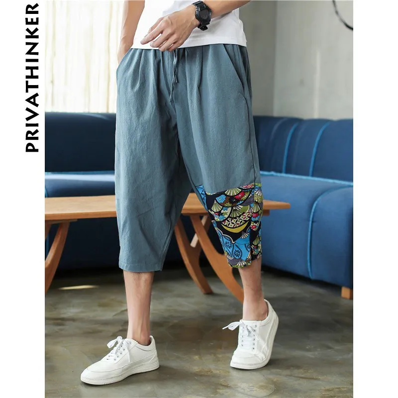 Sinicism Shop Mens Cotton Linen Harem Pants Male Casual Red Bottom Calf-Length Pants Man Summer Harajuku Baggy Loose Pants