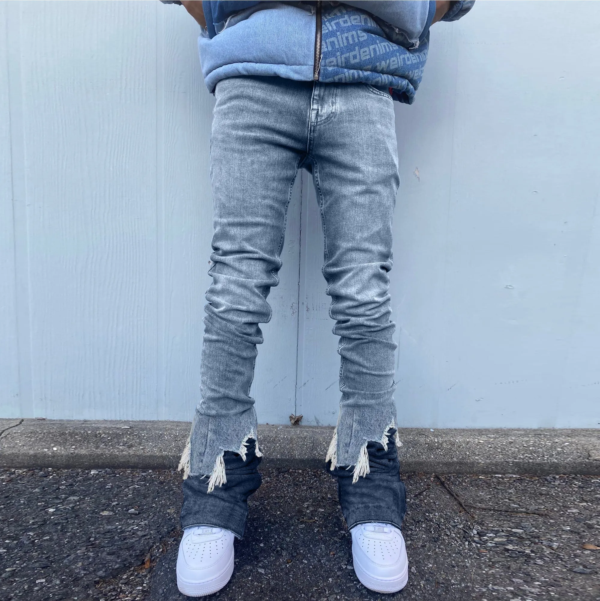 Slit Jeans Straight Leg Design Raw Edge High Street Pants