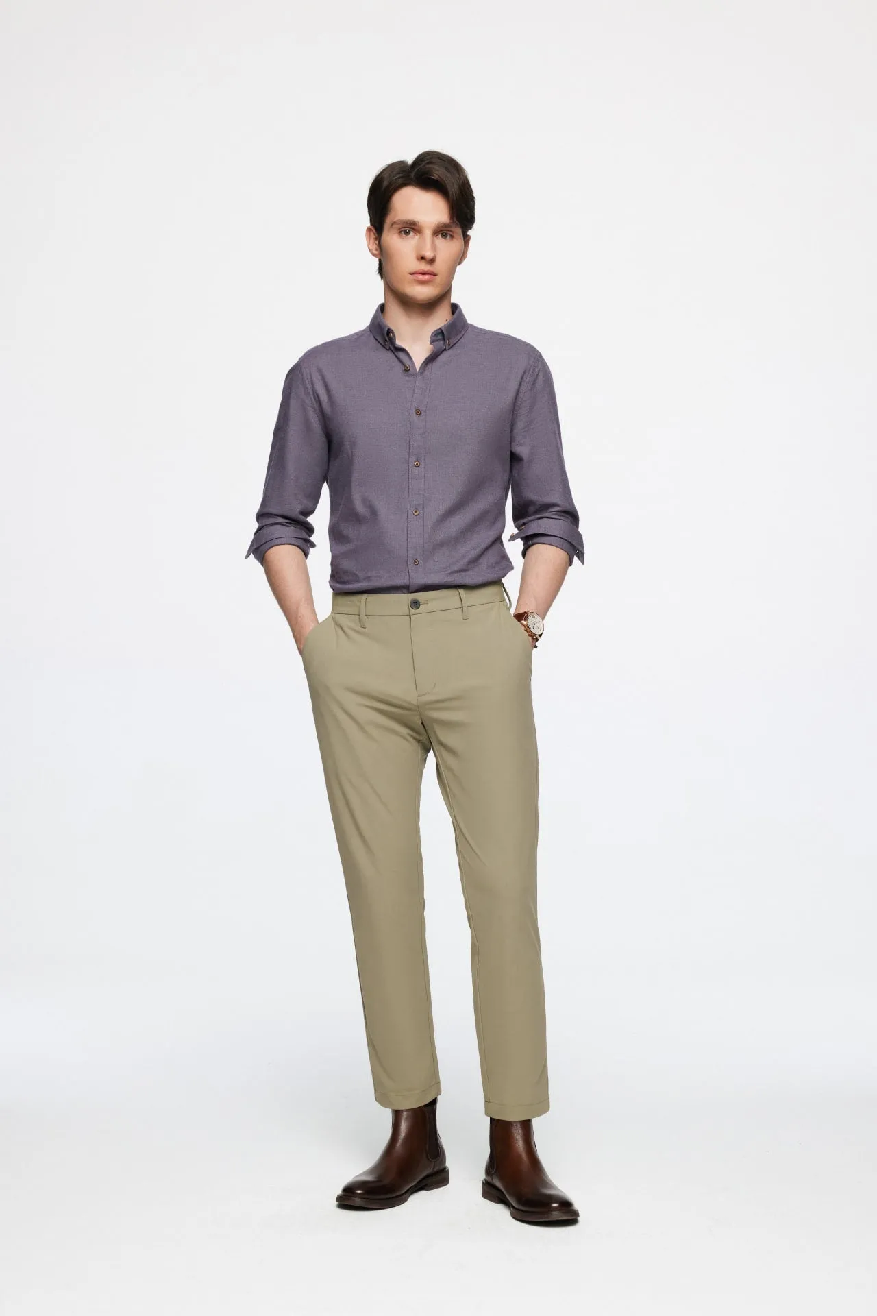 Soft Multi Way Stretch Casual Slim Tapered Fit Pants