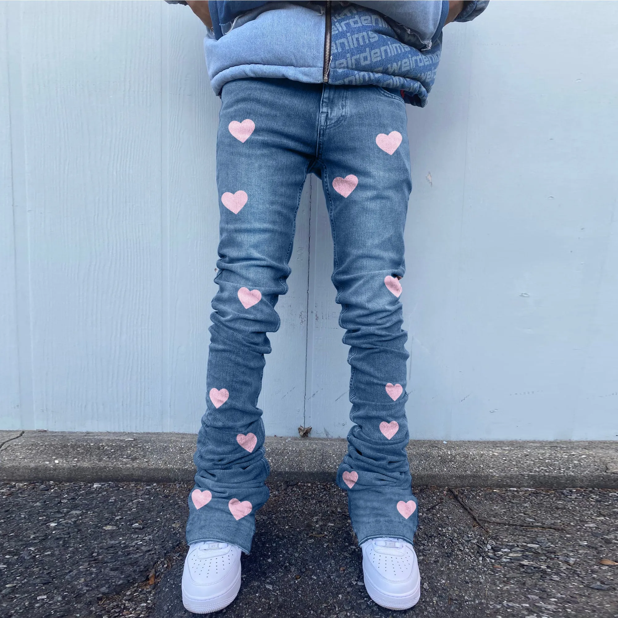 Street hip-hop pile pants stretch love bootcut jeans