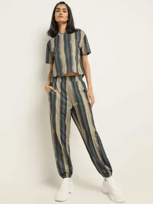 Studiofit Green Striped Cotton Pants