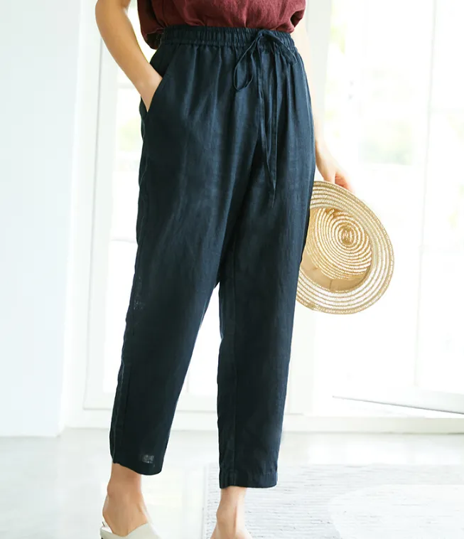 Summer Linen Women Casual Pants Elastic Waist SJ05131