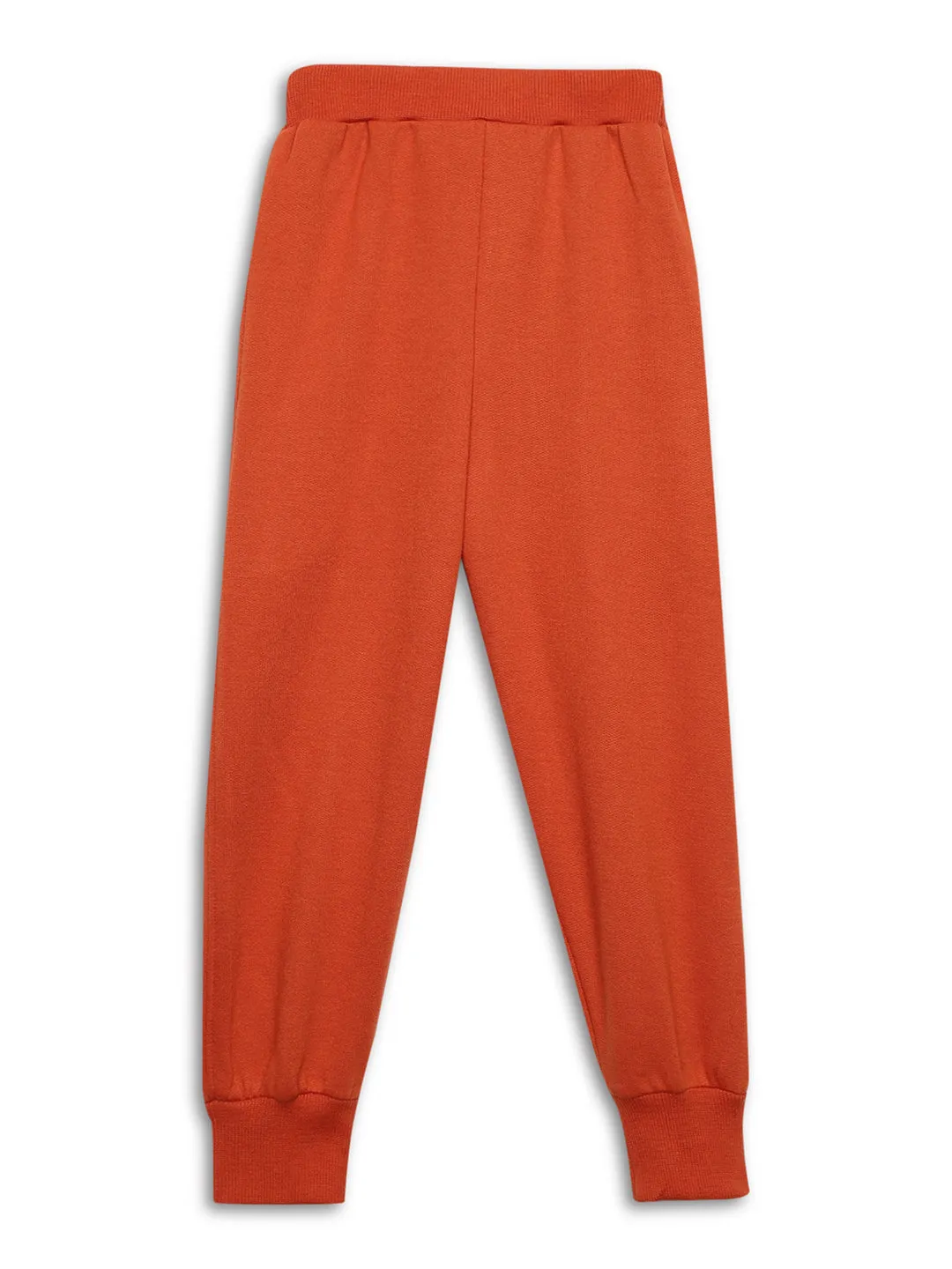 Vimal Jonney Rust Solid Cotton Fleece Trackpant for Kids