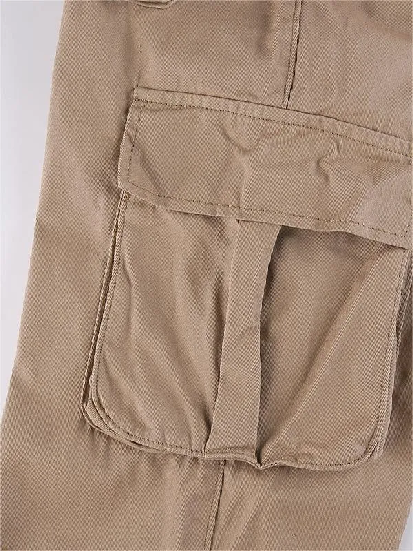 Wenkouban Brown vintage cargo jeans with patch pockets