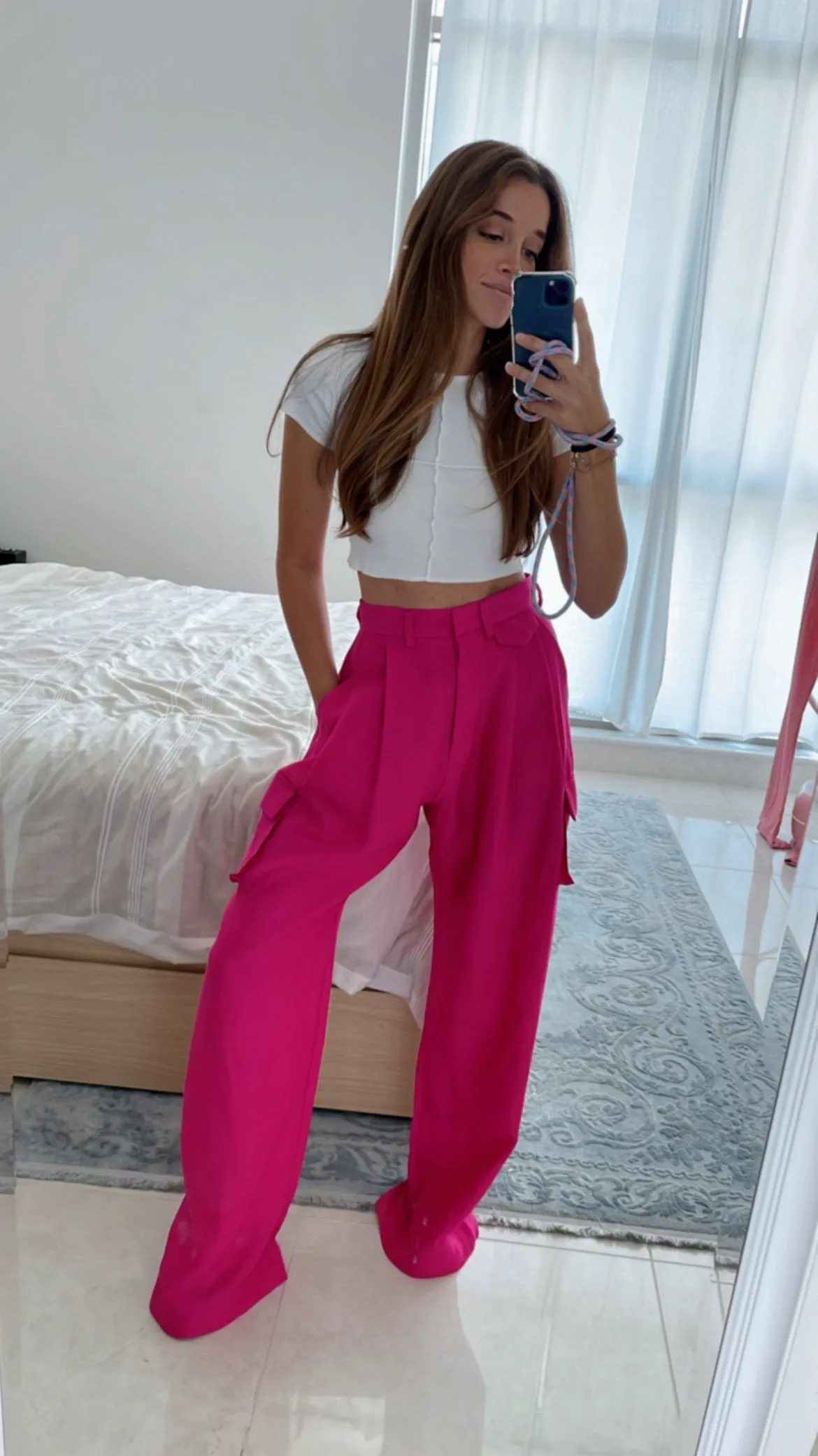 White pocket palazzo pants