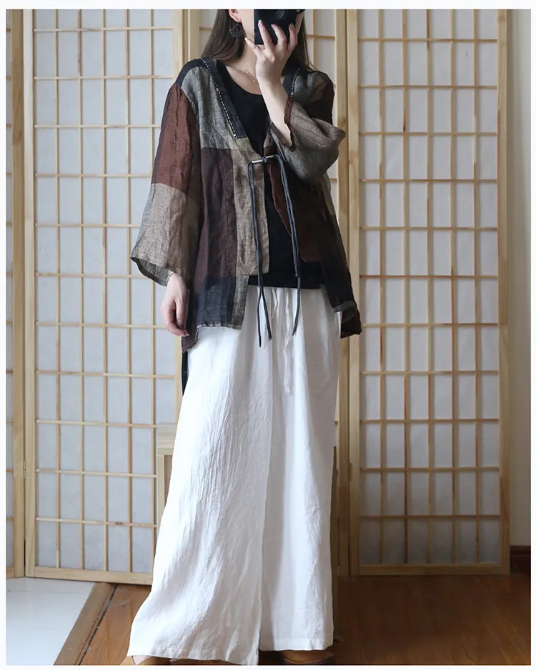 White Wide Leg Pants Linen Summer Autumn Women Casual Pants  PZ97246