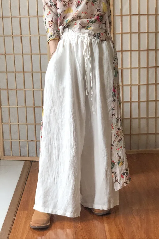 White Wide Leg Pants Linen Summer Autumn Women Casual Pants  PZ97246