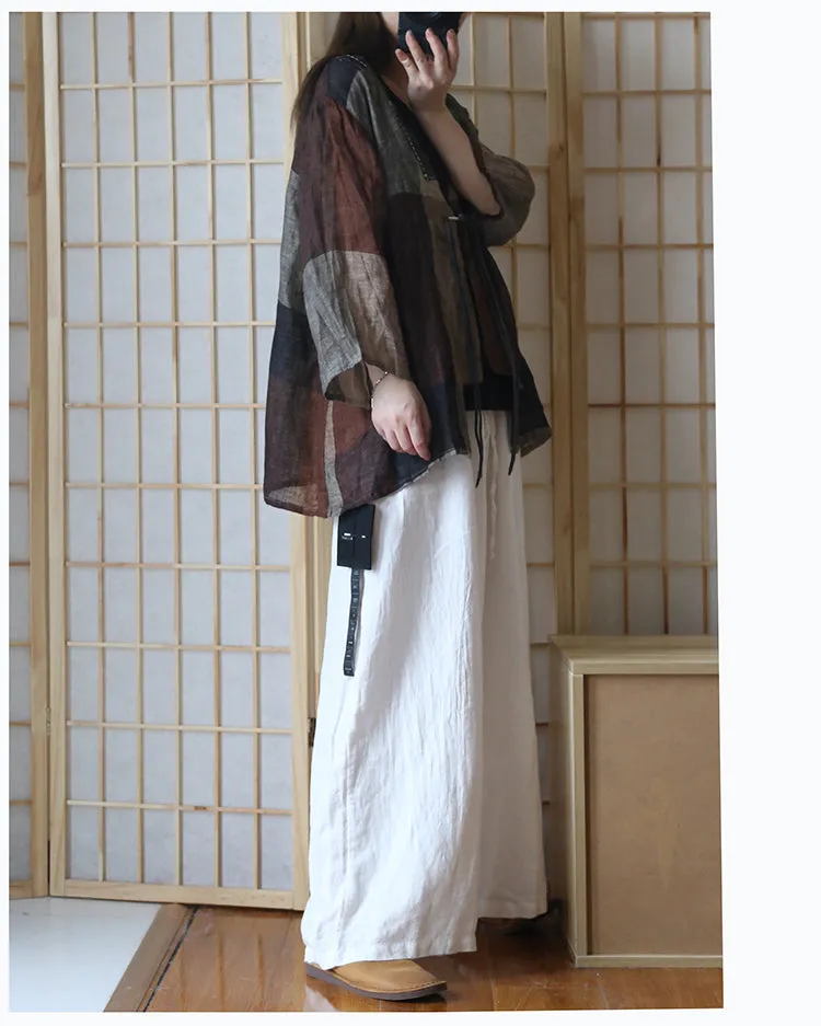 White Wide Leg Pants Linen Summer Autumn Women Casual Pants  PZ97246