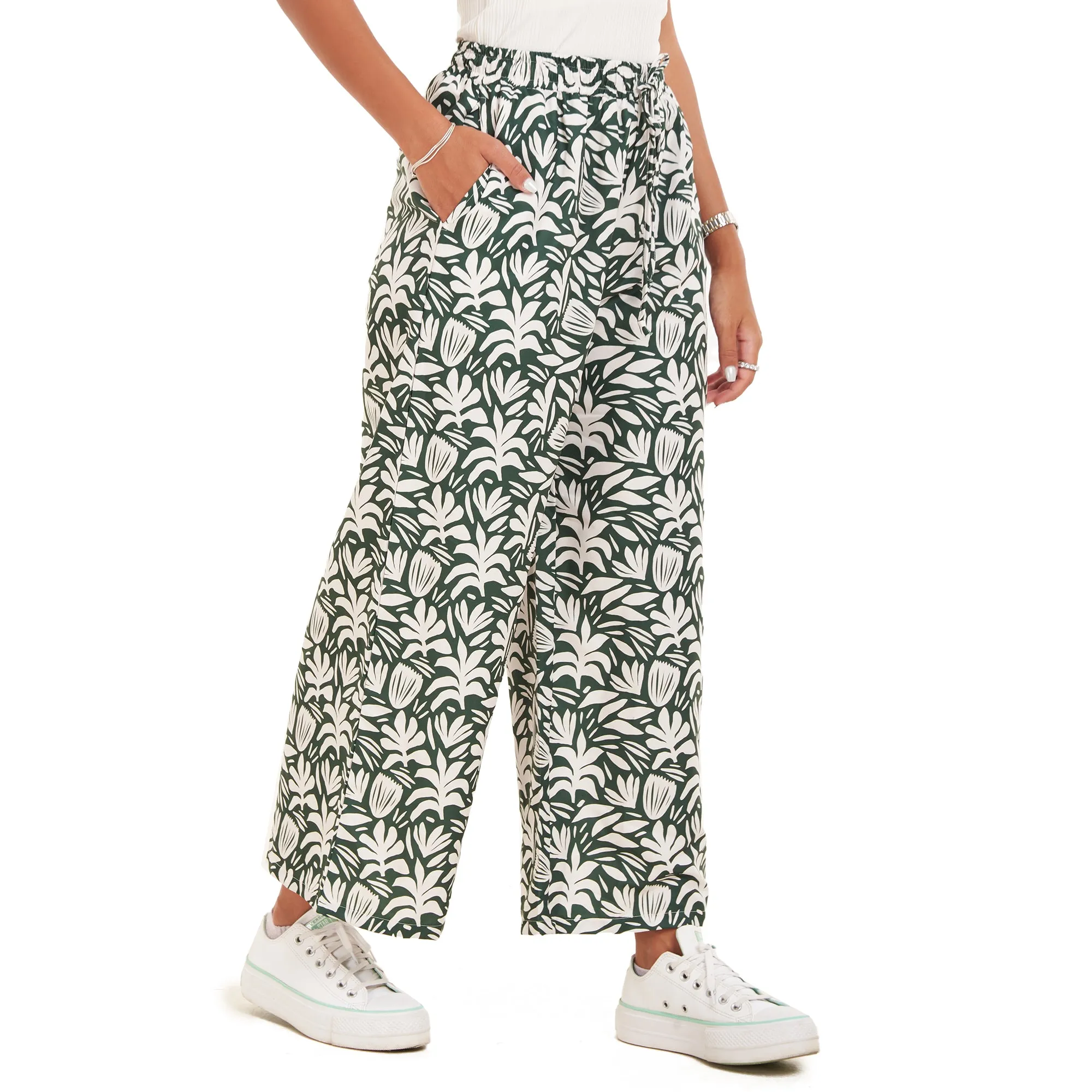 Women summer wide leg pants Leaves