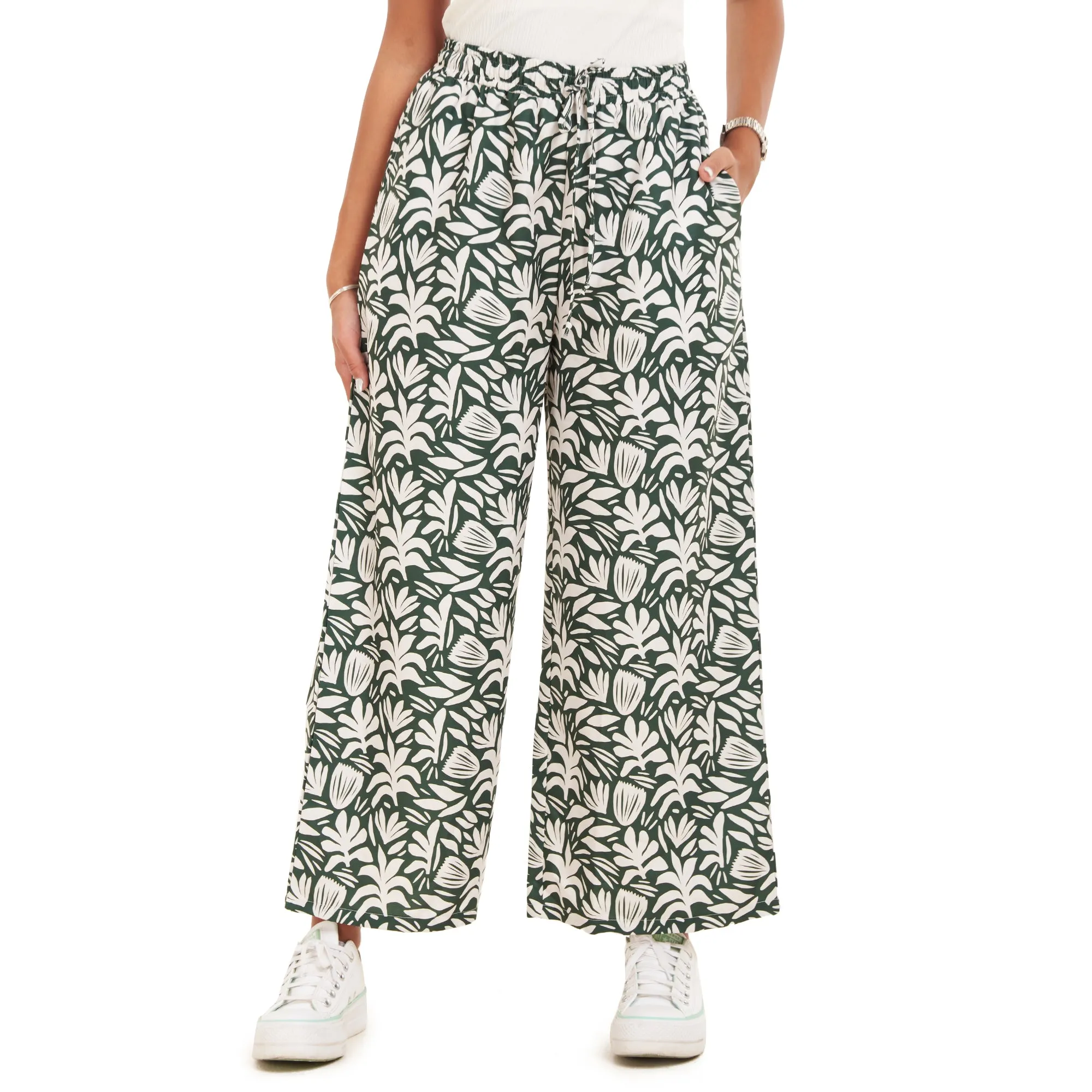 Women summer wide leg pants Leaves