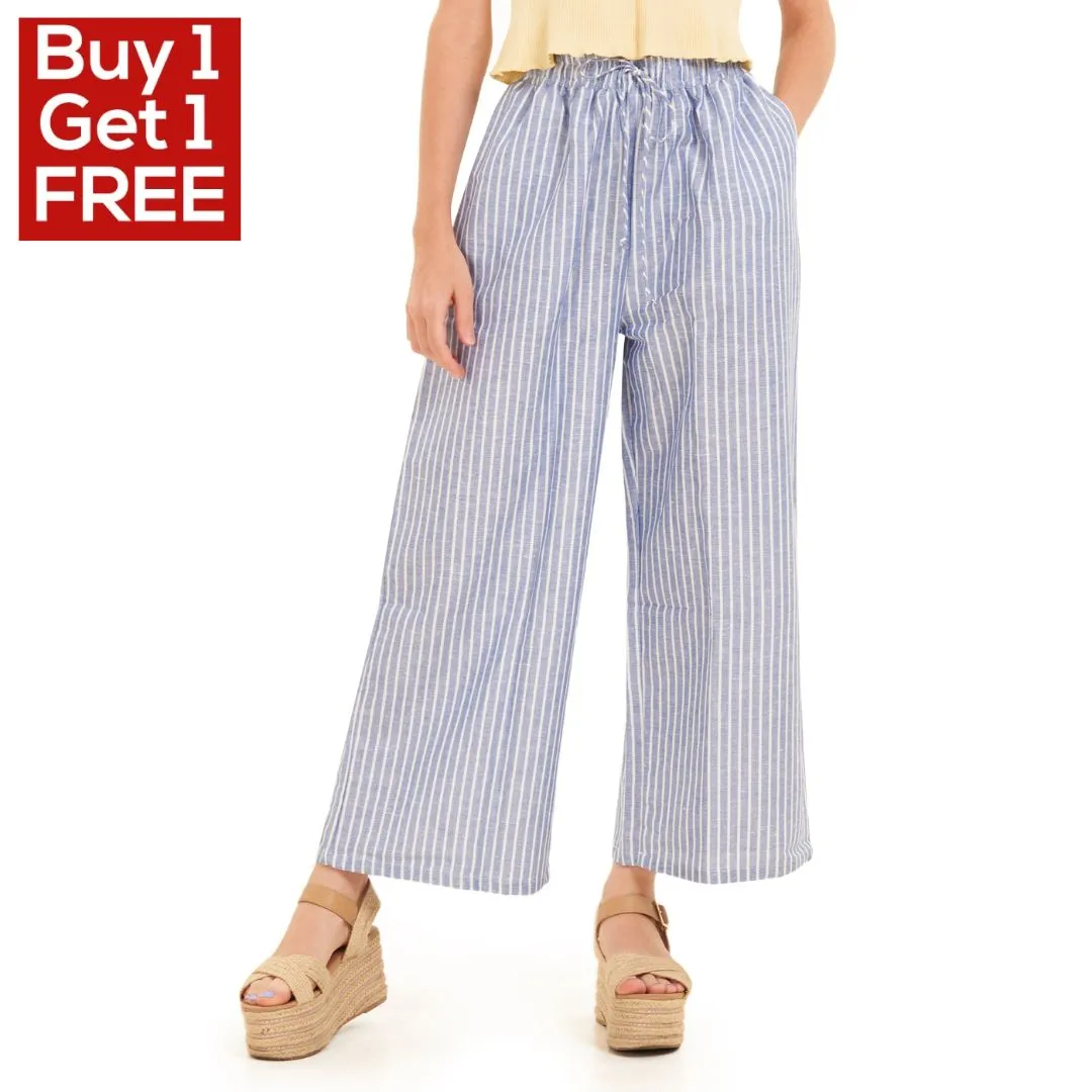 Women summer wide leg pants Petroleum stripes