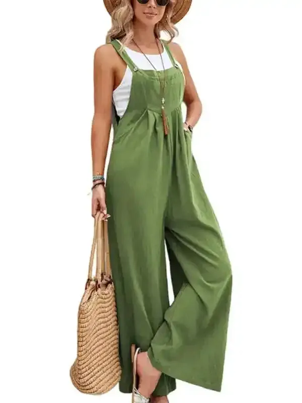 Women’s Solid Color Casual Bib Trousers