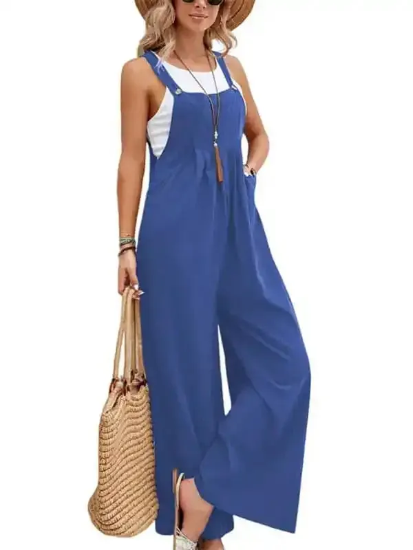 Women’s Solid Color Casual Bib Trousers