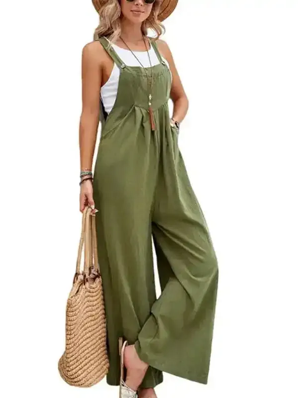 Women’s Solid Color Casual Bib Trousers