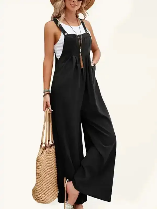 Women’s Solid Color Casual Bib Trousers