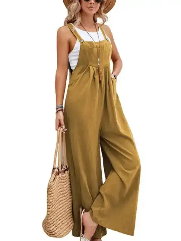 Women’s Solid Color Casual Bib Trousers