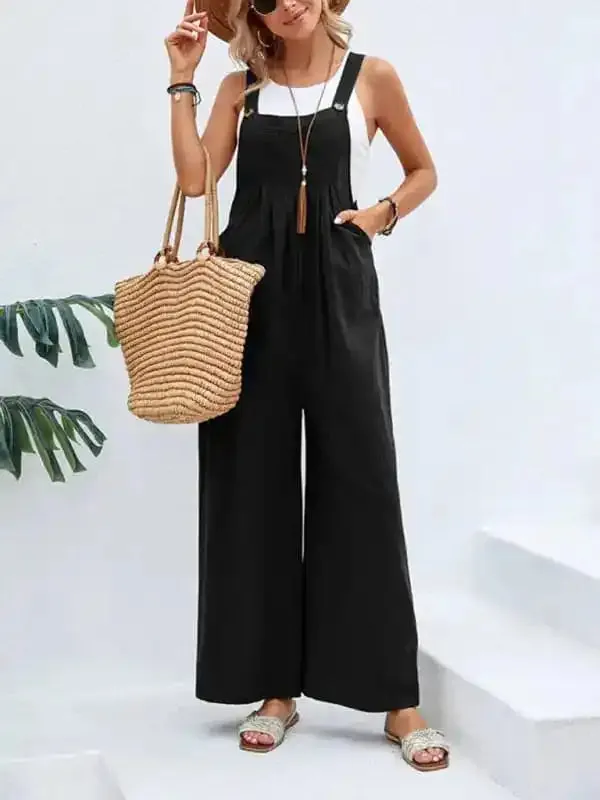 Women’s Solid Color Casual Bib Trousers